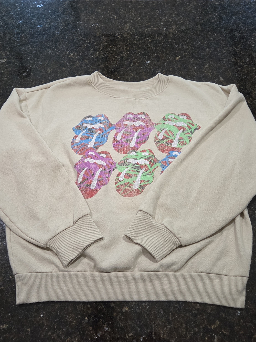 The Rolling Stones Cream Crewneck Sweatshirt with Multicolor Tongue Graphic